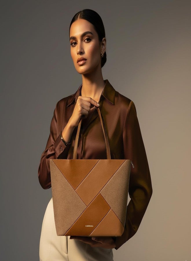 Carriall Estelle Vegan Leather Tote bag | Stylish Casual Shoulder Bag with Wallet purse, Secure Zip Pockets - Structured Handheld Everyday Office Handbag for women & girls (Brown) - Image 2